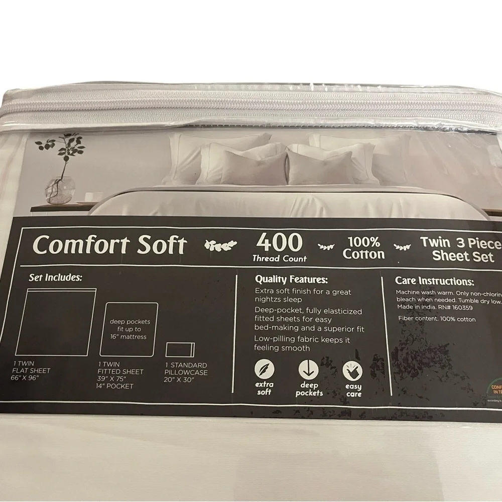 White Twin Sheet Set - 100% cotton - 400 thread count